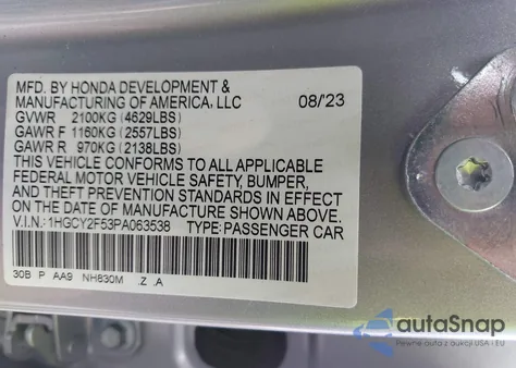 2023 Honda Accord Hybrid Sport from USA, damaged, VIN 1HGCY2F53PA063538